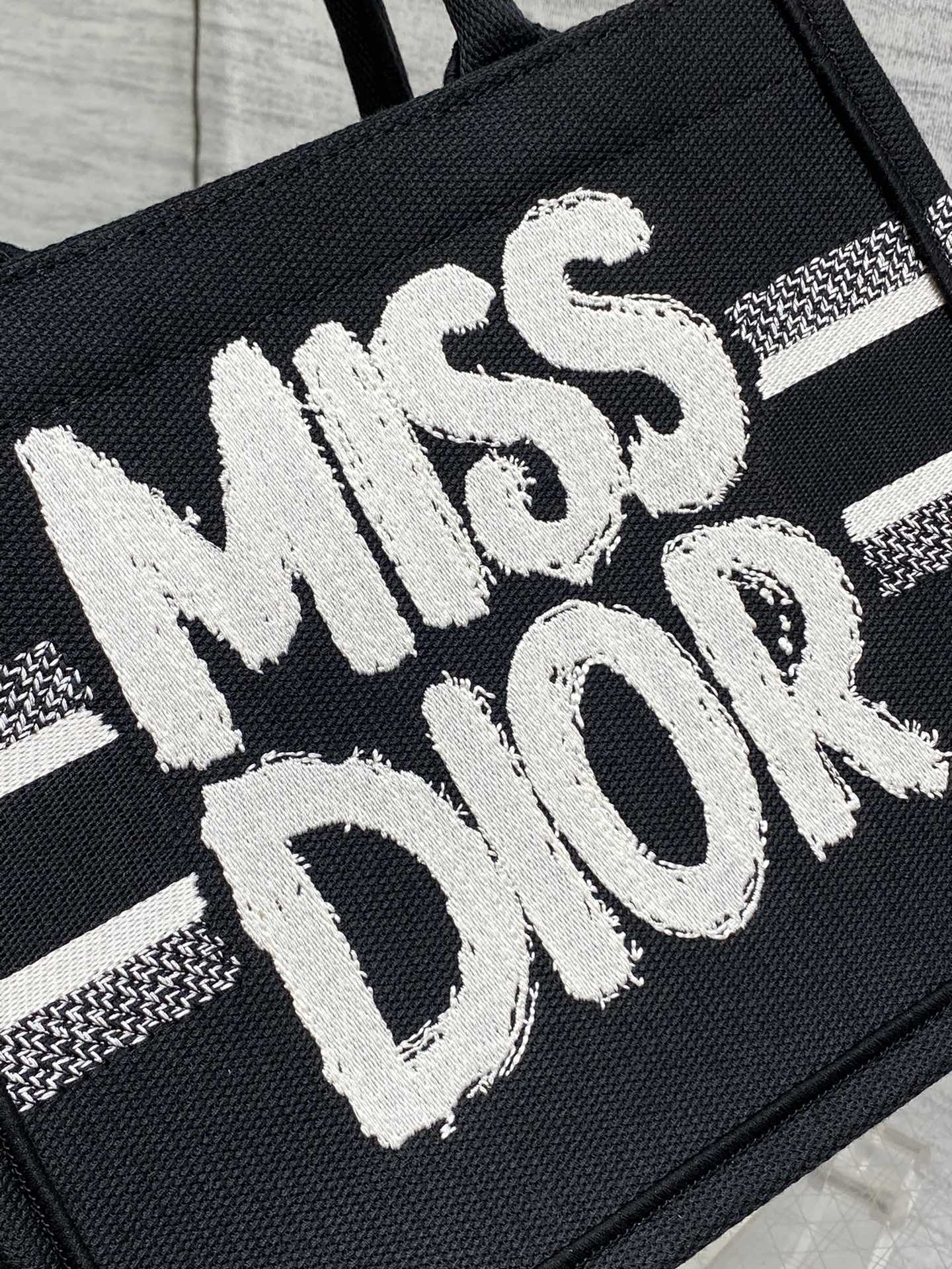 Small Dior Book Tote Bag Black and White Miss Dior Graffiti Embroidery